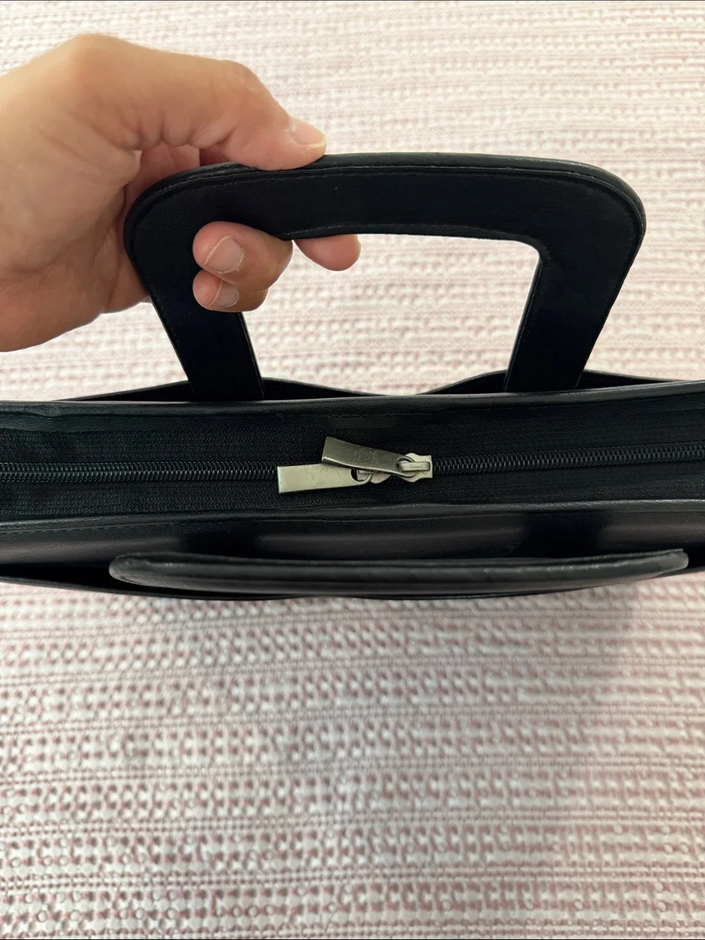 Structured Black Leather Briefcase for Men with Top Handle